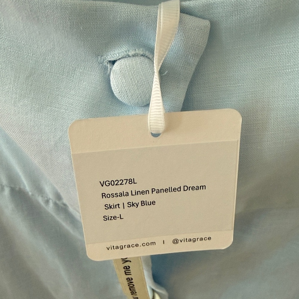 Vita Grace Rossala Linen Button Top and Skirt in Sky Blue - Size Large NWT - Picture 7 of 9